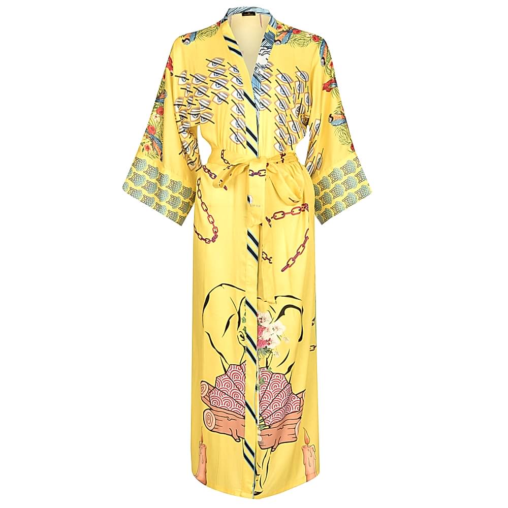 Hayalet manken dekuepe fotoğraf çekimi kimono saten elbise